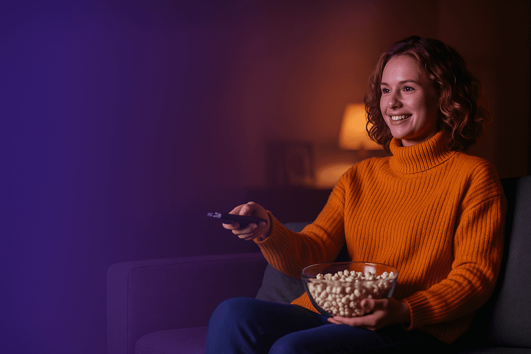 Woman enjoying streaming service with popcorn